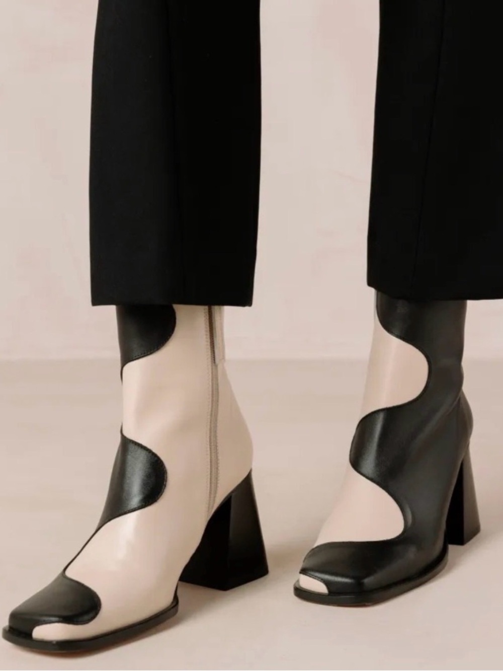 ALOHAS Blair Two-Tone Black and White Block Heel Ankle Boots 38